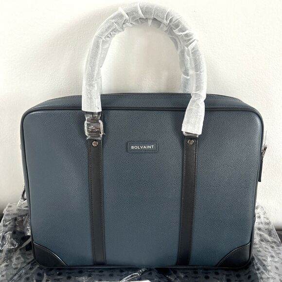 Bolvaint Cabot Luxury Briefcase Navy Leather w/Black Accents Travel Collection - Picture 3 of 11